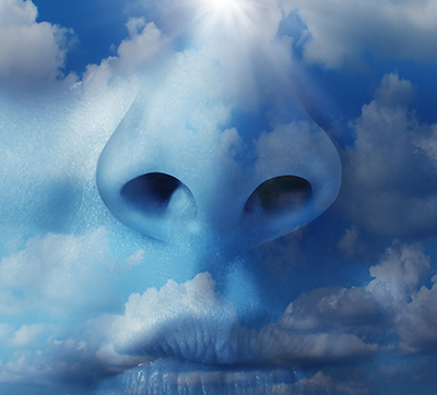 A face with a blue sky superimposed onto it
